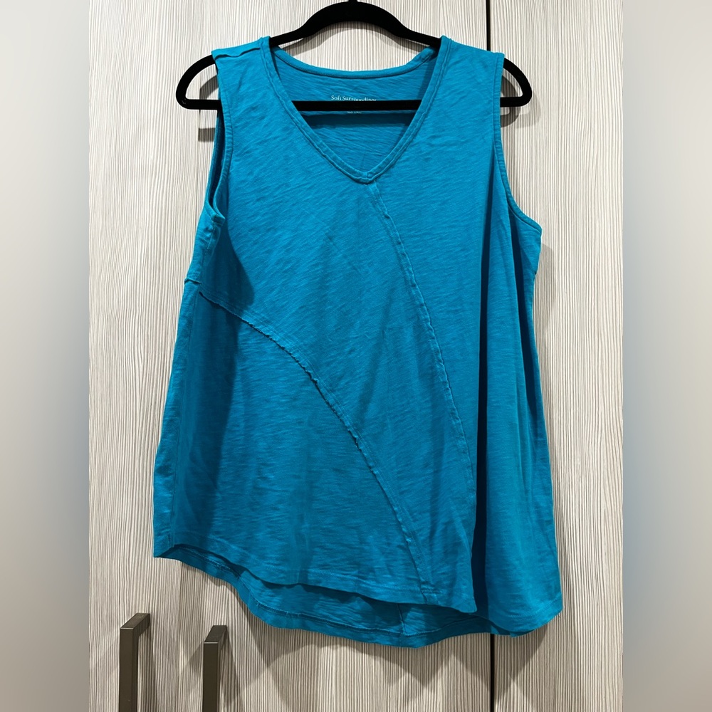 Soft Surroundings Asymmetrical Cotton Tank Top – Petite Medium – Turquoise Blue